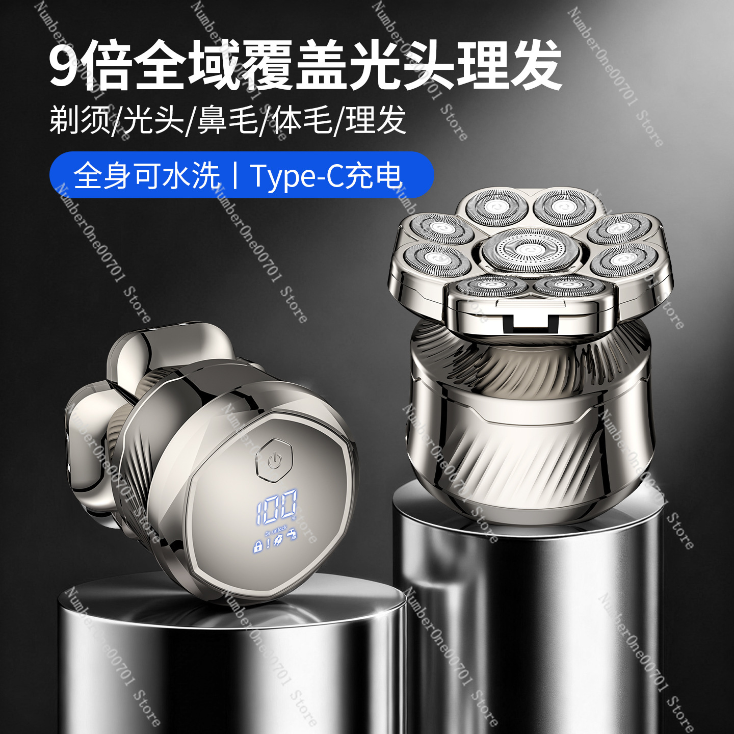 Men'S Grooming Blade - เครื่องโกนหนวด 9 ใบมีดสำหรับผู้ชาย, ชุดโกนหนวดไฟฟ้า 6-in-1, เครื่องโกนหนวดแบบโรตารี่แบบชาร์จได้พร้อมจอแสดงผลดิจิตอล