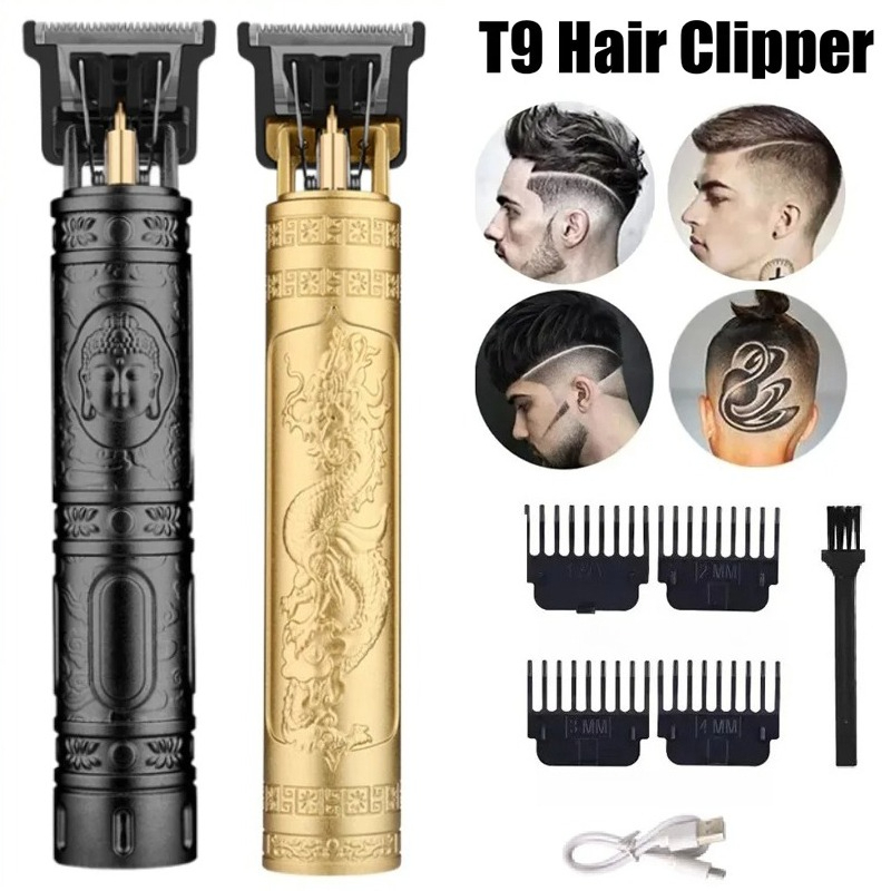 Beard Trimmer Cordless - T9 เครื่องตัดผมพร้อมหวีนำทาง 4 ชิ้น แปรงทำความสะอาด สาย