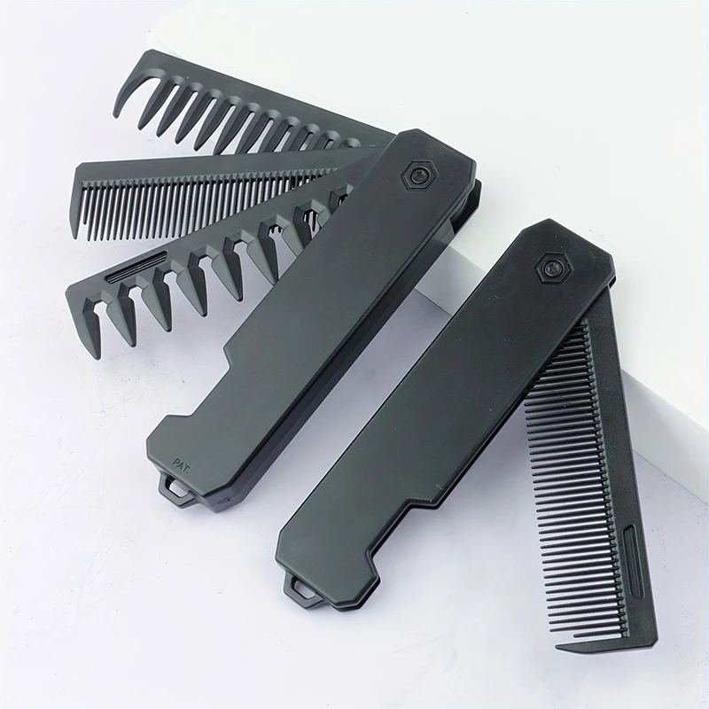 Mens Grooming Kit Gift - หวีจัดแต่งทรงผม 3-in-1 แบบพับได้สำหรับผู้ชาย หวีสำหรับจัดแต่งหนวดเครา หวีสำหรับจัดแต่งทรงผม เครื่องมือจัดแต่งทรงผม