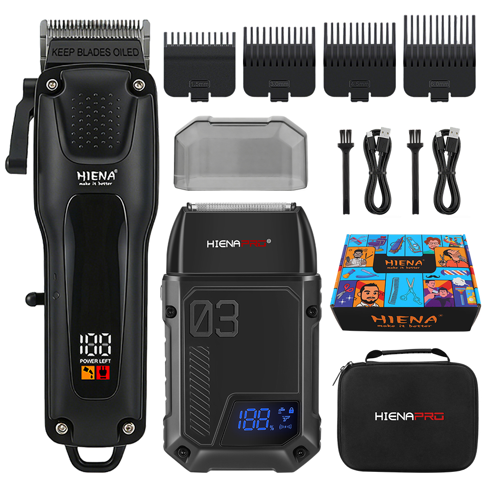Mens Grooming Kit Gift - เครื่องตัดผมไร้สายและเครื่องโกนหนวด HIENA PRO 2-in-1 ชุดอุปกรณ์ดูแลเส้นผมสำหรับผู้ชาย พร้อมหน้าจอ