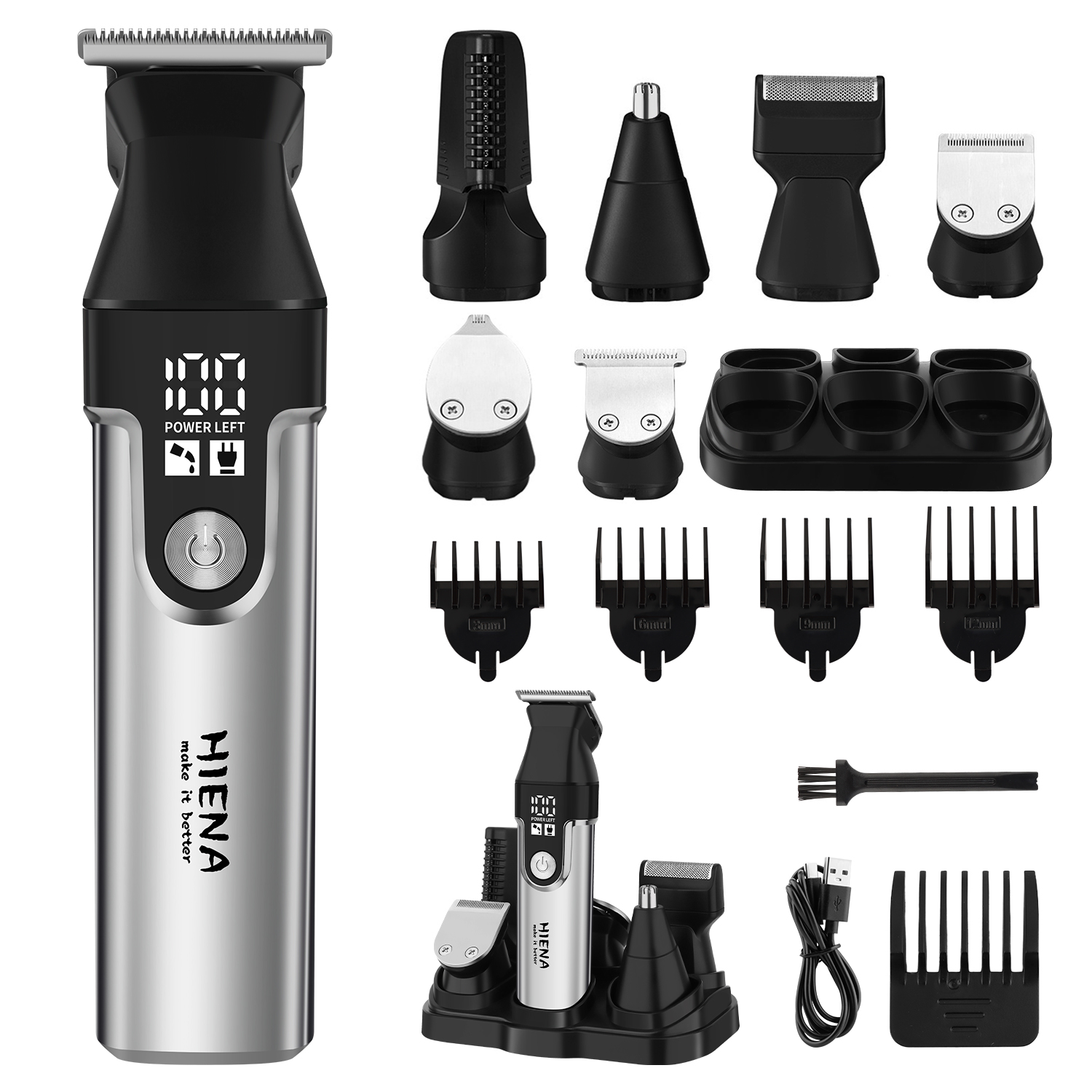 Men'S Grooming Blade - HIENA ชุดเครื่องตัดผมมัลติฟังก์ชั่นแบบมืออาชีพ, ใบมีดปรับระดับได้แบบ R-Type, เครื่องตัดผมไร้สายพร้อมจอแสดงผล LED,